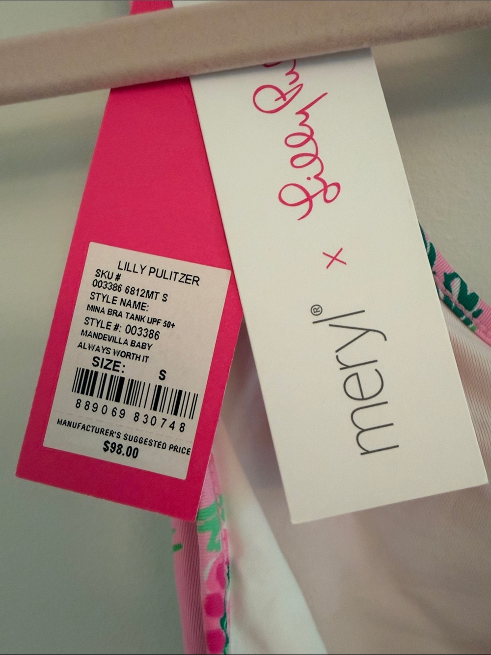 Lilly Pulitzer Hot Pink & Kelly Green Tropical Racerback One-Piece - Picture 4 of 5